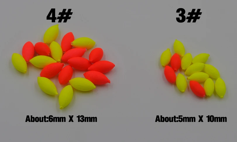MNFT 100 шт. овальные мини-поплавок для рыбалки Поплавок для ловли рыбы, плавающие бобы, красные/желтые яркие бусины с отверстием, без Стопор 3 4