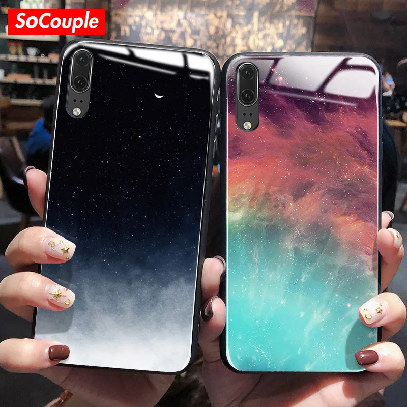 

SoCouple Glass Phone Case For Huawei P30 P20 Pro Honor 10 8X V10 Case Luxury Space Star Pattern Case For Huawei Nova 3i 4 Cover