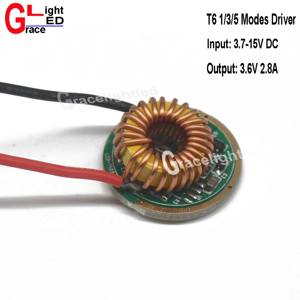 

2pcs Cree XML T6 U2 L2 5Mode /1Mode /3Mode LED Driver 22mm DC3.7V-15V Input 2800mA Output For XML LED Series