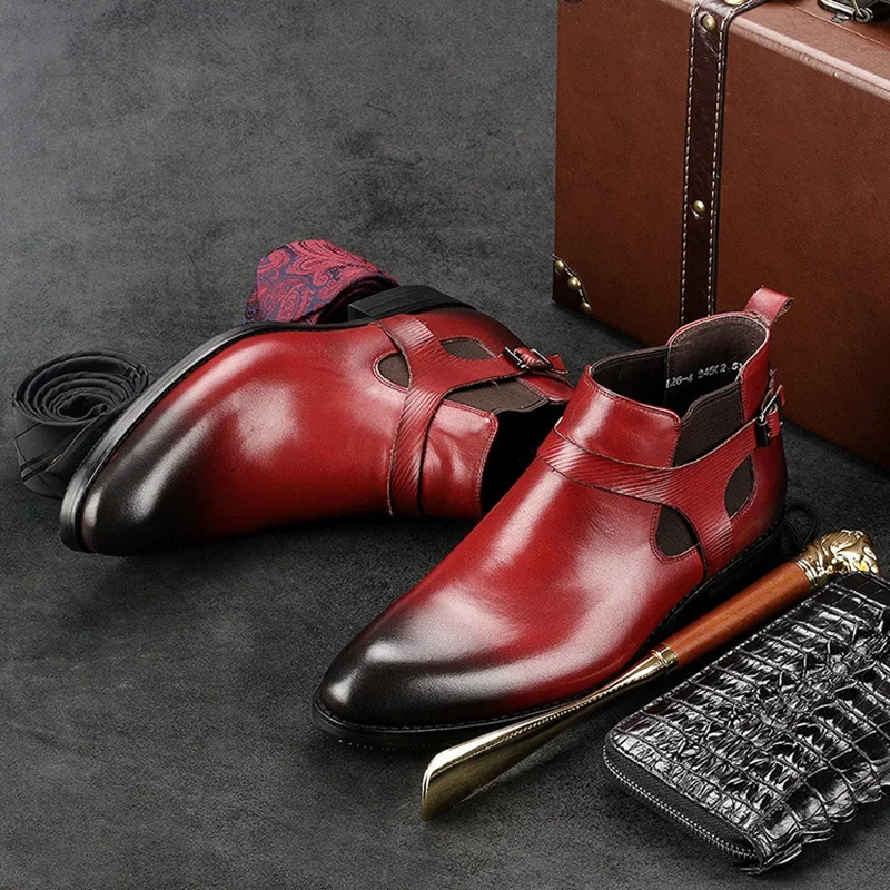 vin top Cuir Homme Martin Noir Mâle Marque Cheville Gd16 Cowboy Pointd Designer Bottes Hommes Haute Chelsea De Véritable Moto Chaussures En Rouge Bout Luxe A34Rj5L
