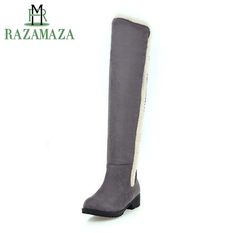 

RAZAMAZA Size 34-44 Women Over Knee Snow Boots High Heel Boots Thick Fur Shoes In Cold Winter Botas Long Boots Women Footwears