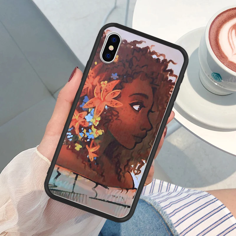 

Cute Phone Case For iPhone XR 6 6S Plus X 5 SE Plus Patterned Girl Brown Hair Black Hard Phone Cover For iPhone 8 7 Plus Max