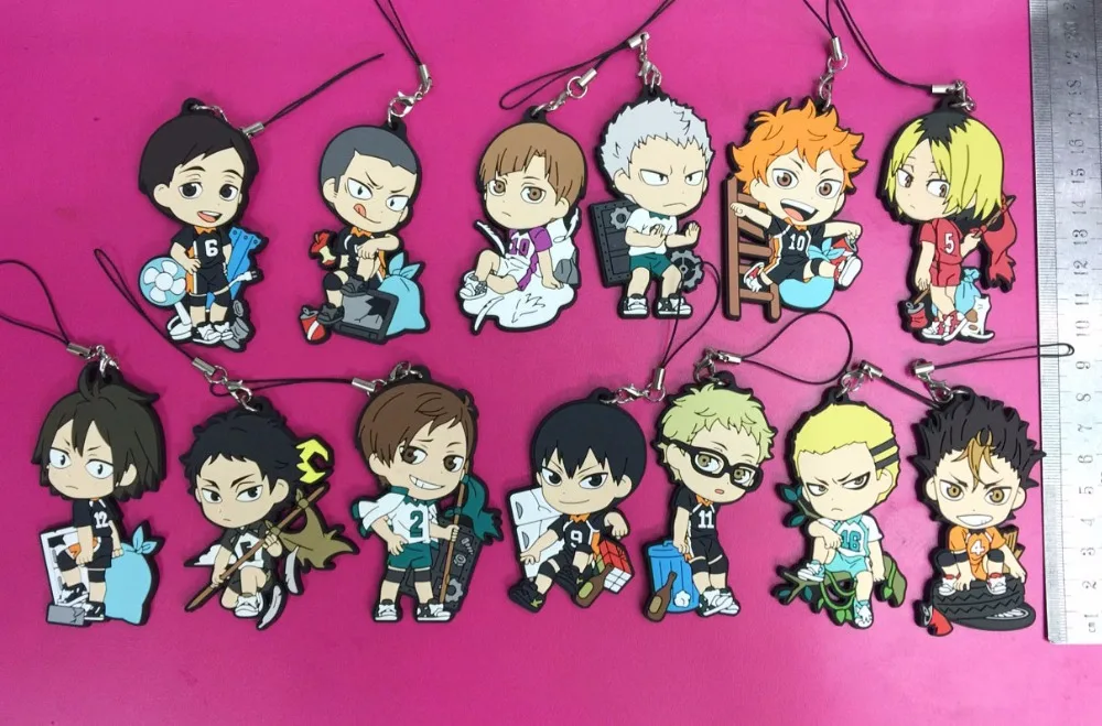 

13PCS/LOT Haikyuu Anime keychain Oikawa Tooru Kozume Kenma Kuroo Satori Koutarou Hinata Kageyama Rubber strap/mobile phone charm