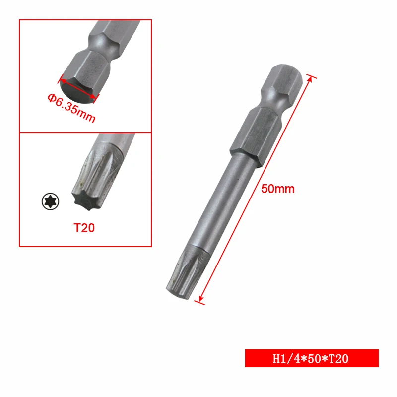 STLRENDA 10 шт. Набор отверток Torx набор магнитных головок Torx T8-T30 шестигранной головкой 1/4 дюйма 50 мм S2 легированная сталь для ручных инструментов - Цвет: 6.35x50xT20