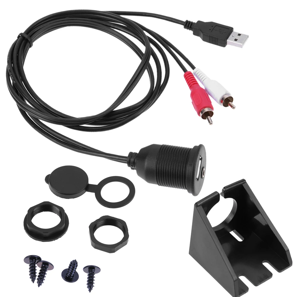 1m Car Dashboard Flush Mount USB 3.5mm AUX 2RCA Socket Extension Lead
