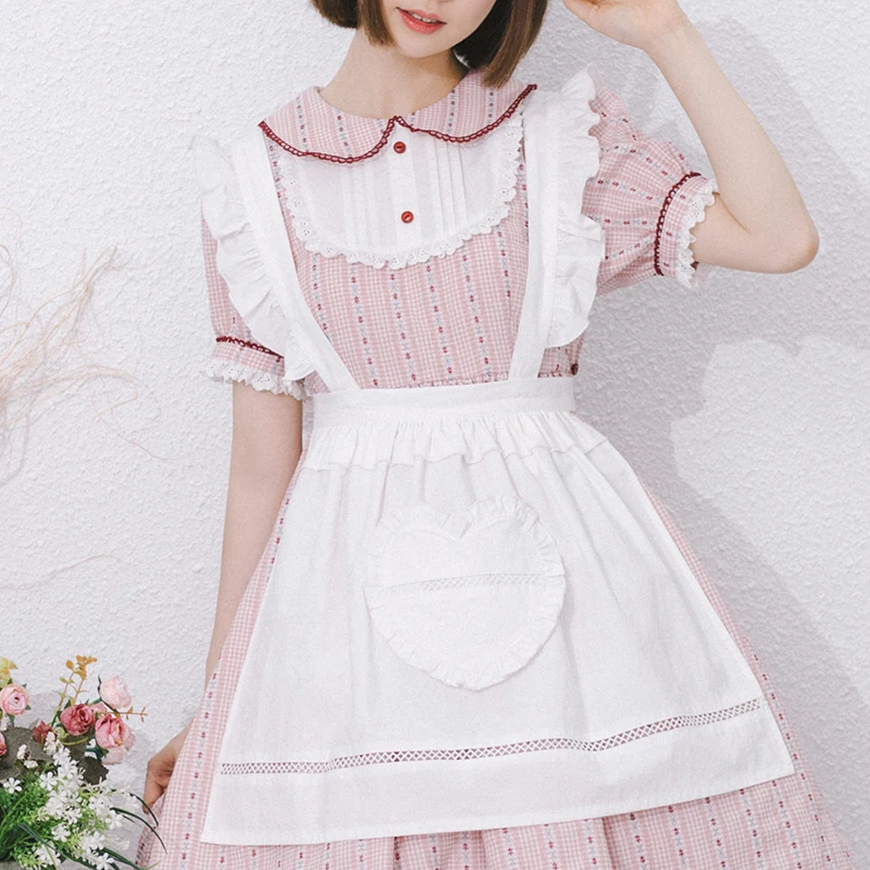 

Princess sweet lolita apron Vintage sweet soft sister Lotus Edge Removable Belt Apron cotton bow tie all match apron LG044