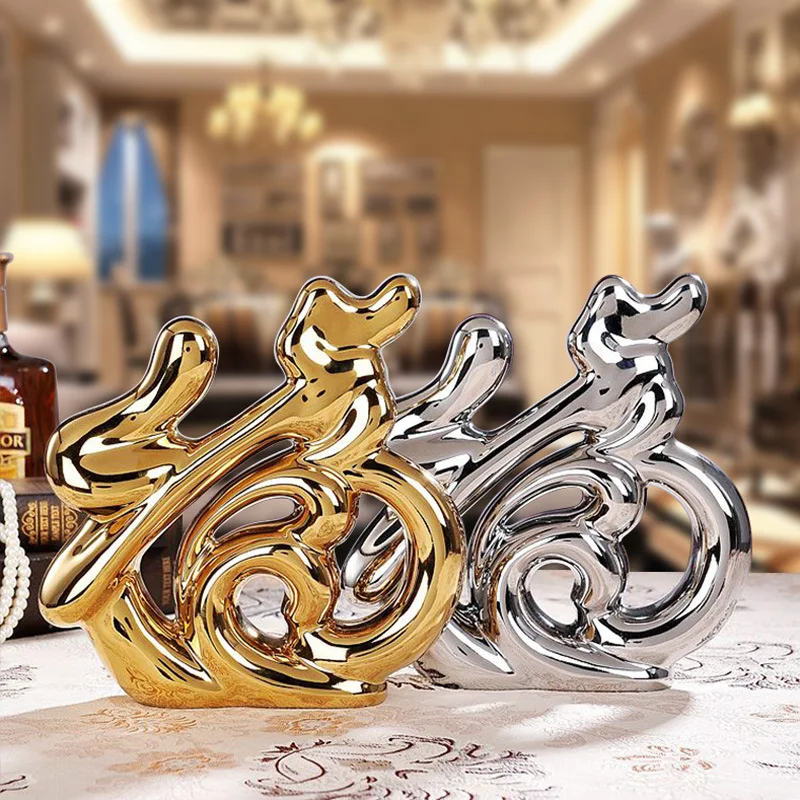 

High Quality Electroplating Ceramics Handicrafts Ornaments porcelain gold and silver Lucky Character Decorations