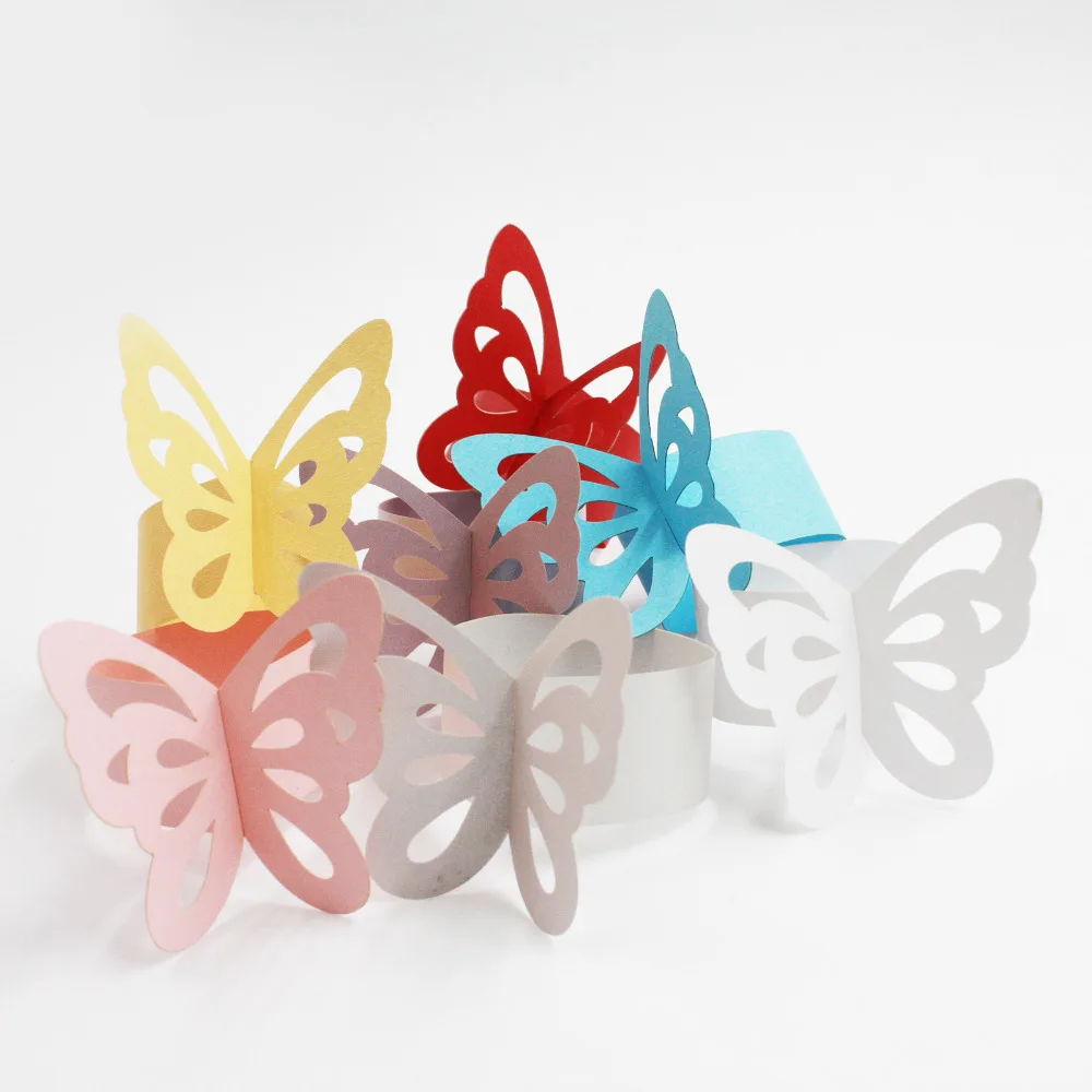 

50pcs/set Butterfly Paper Napkin Rings for Wedding Party Decoration 13 Colors Pearl Paper Reflective Paper Wedding Favors