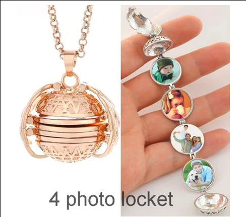 

4 Photo Pendant Memory Floating Locket Magic Picture Holder Necklace Angel Wings Flash Box Fashion Album Box lovefamily giftN38