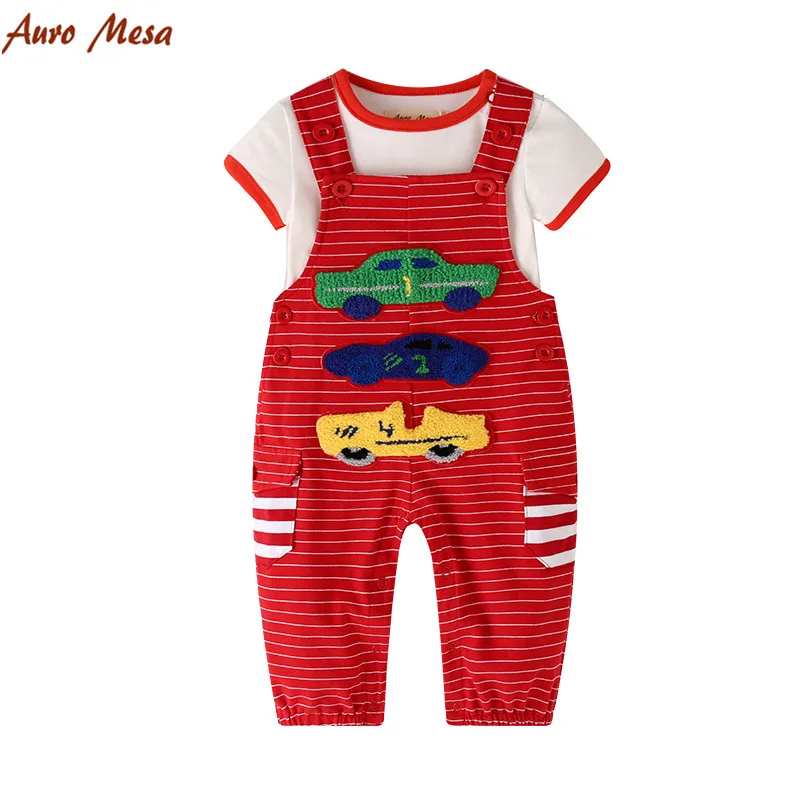 

2017 Summer Baby Set 100%Cotton Short Sleeve Bodysuit+ Car Overall Newborn Girl Playsuit Clothing