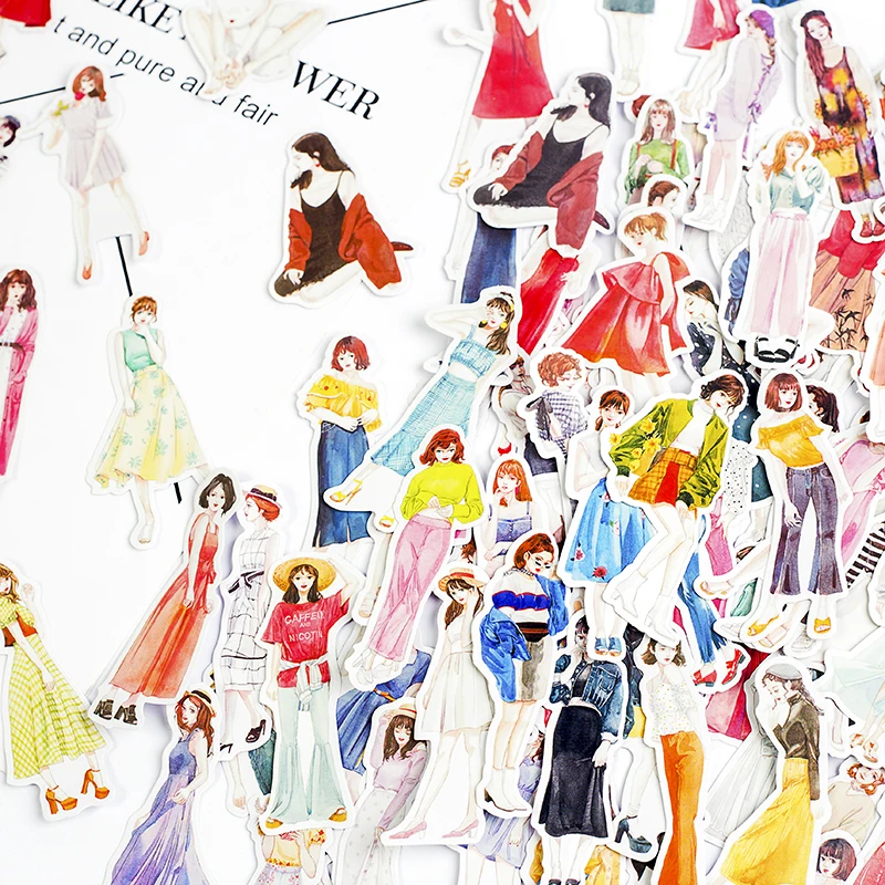 

100pcs/packs Stickers fashion girls scrapbooking handbook kawaii cartoon DIY diary Label bullet journal sticker girl pegatinas