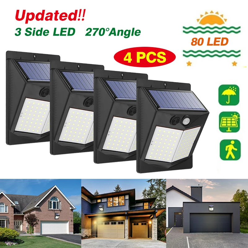 Upgraded Motion Sensor LED Wall Light Solar Power Lamp 80LED Waterproof Wide Lighting Angle Solar Lamp for Outdoor Garden Path (2)