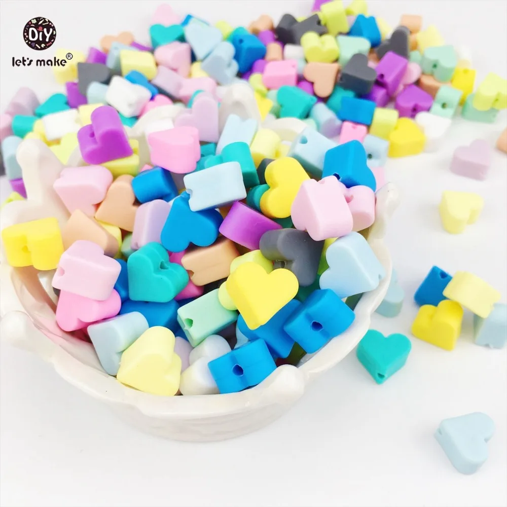 

Let's make 20pcs silicone beads Heart-shaped shape diy jewelry food grade teether sensory toys chewable beads
