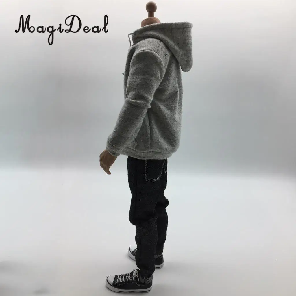MagiDeal 1/6 Scale Mens Clothes Gray Hoodie T-shirt Jeans Belt Cap Canvas Shoes Set for 12 Inch Male Action Figures