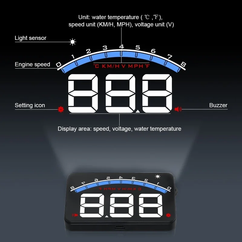 3.5'' Screen Car HUD Head Up Display M6 Water Temperature Auto Electronic Voltage Speed Warning Alarm System Car Accessories