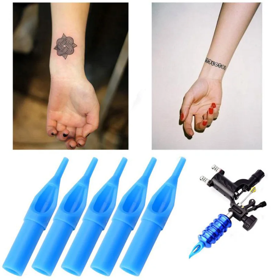 ATOMUS NEW 50PCS Tattoo Needle Mouth Plastic Sterile Disposable Tattoo Tips Needle Blue RT