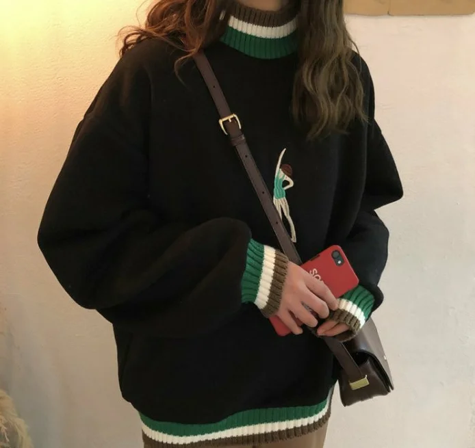 Mr.nut autumn and winter new Korean version of the color matching embroidery small thick loose hooded hoodie women Mr.nut autumn and winter new Korean version of the color matching embroidery small thick loose hooded hoodie women