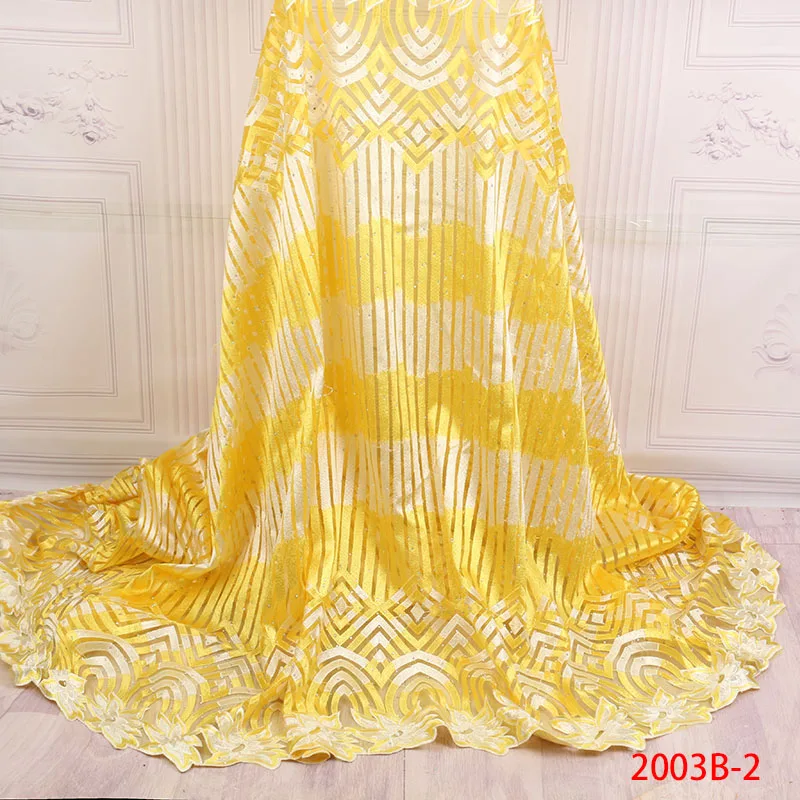 Yellow African Lace Fabric 2018 High Quality With Beaded Tulle Nigerian Stones Llace XZ2003B-2 | Дом и сад