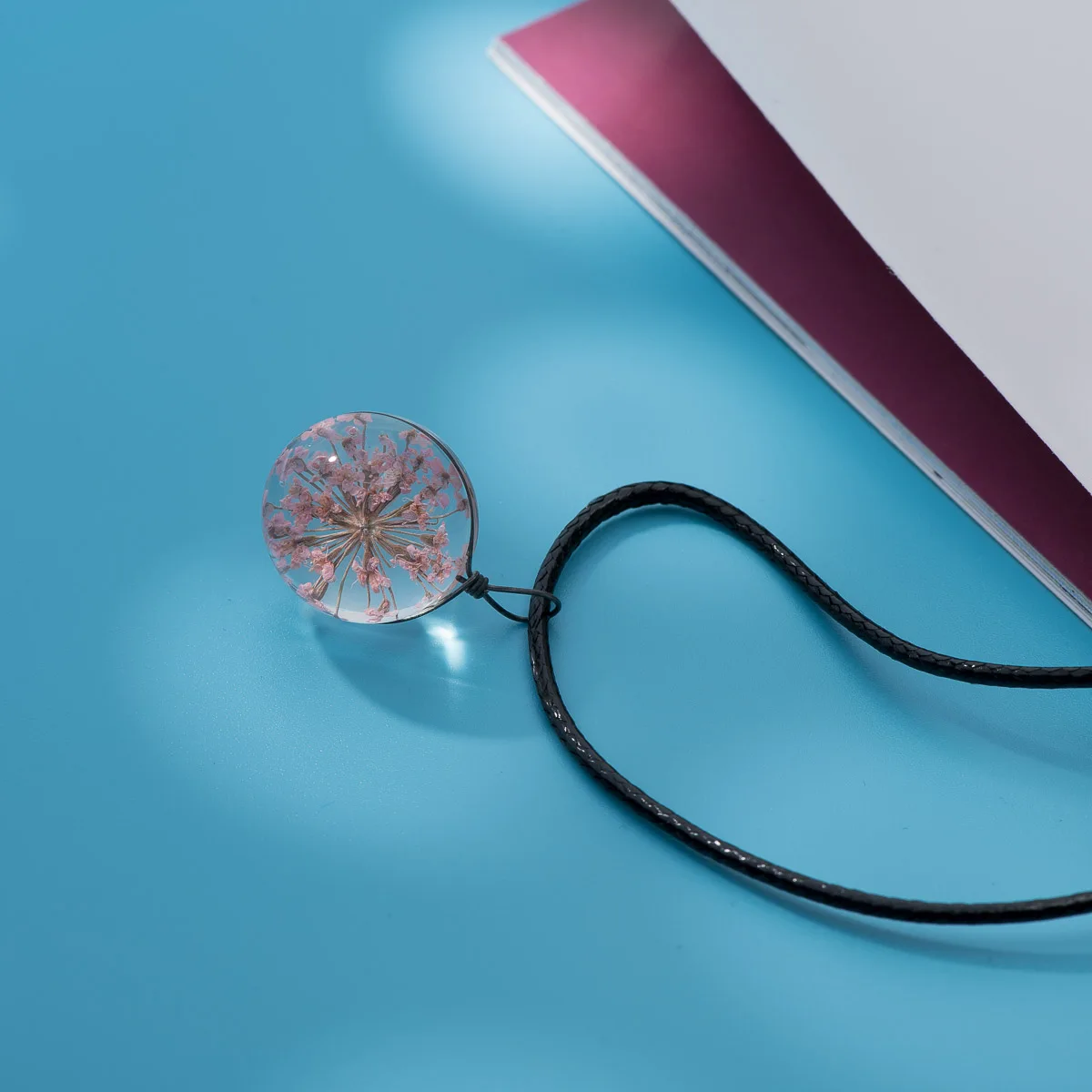 Ожерелье с кулоном из стекла с натуральным цветком, очаровательное женское ожерелье с драгоценным камнем, s# DY501 - Окраска металла: DY504