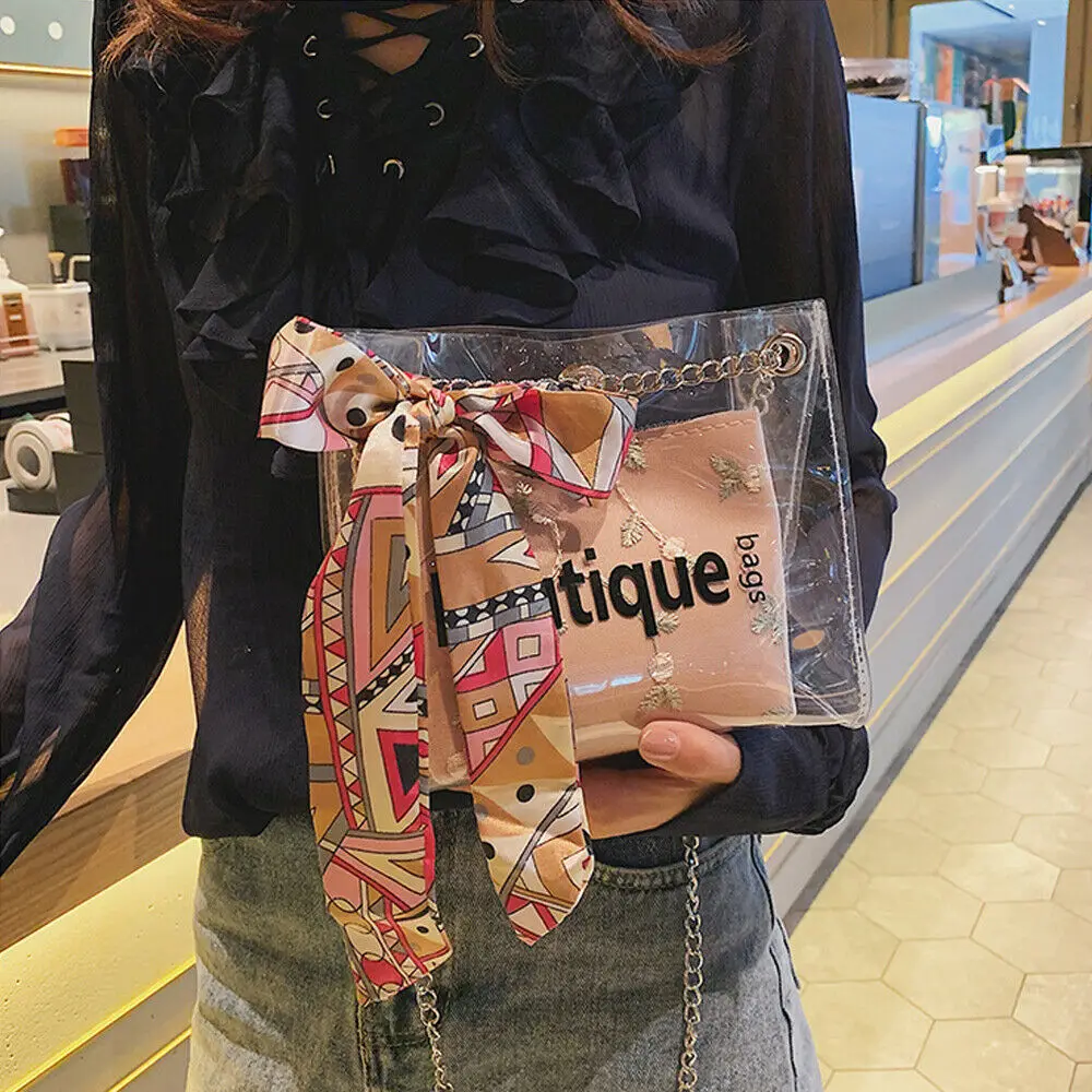 

2019 The Newest Fashion Bags Suit More Clothing Women Clear Transparent Handbag Messenger Jelly Purse Clutch PVC Tote Bag