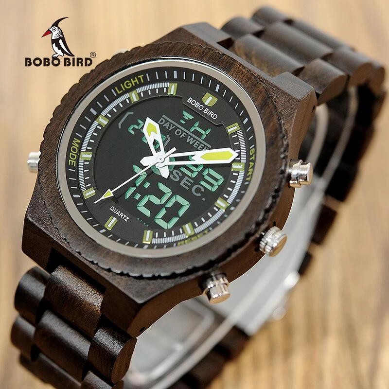 BOBO BIRD V-P02 часы мужские высококачественные деревянные цифровые часы ночного видения мужские наручные часы с дисплеем недели секундомер