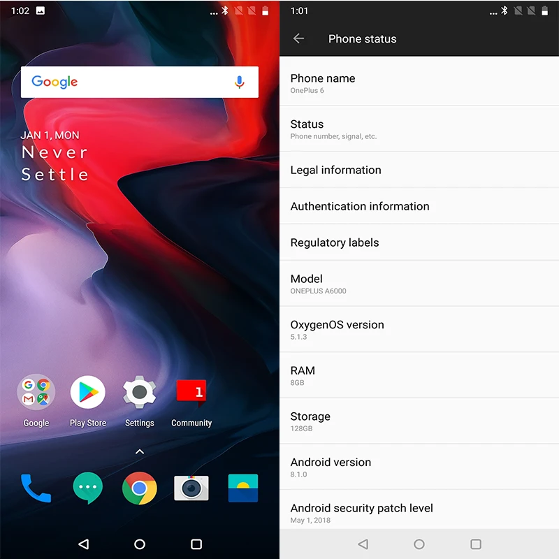 Мобильный телефон Oneplus 6 с глобальной прошивкой, 6,28 дюймов, 6G/8G ram, Восьмиядерный Android 8,1, разблокировка отпечатков пальцев, зарядка