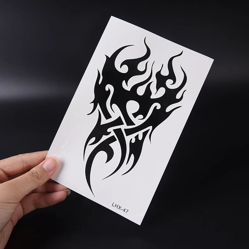 

19*12cm Tribal Totems Black Drgon Fire Fake Tattoos Waterproof Water Transfer Temporary Stickers Disposable Glitter