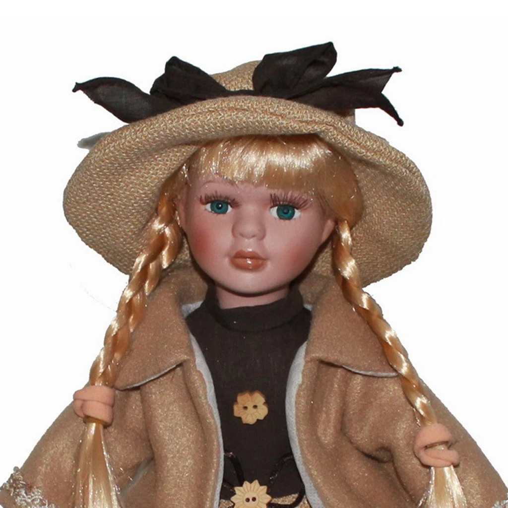 Vintage 16inch Elegant Victorian Porcelain Doll Girl Collectibles With Wooden Display Stand Beautiful Figurines Home Ornament