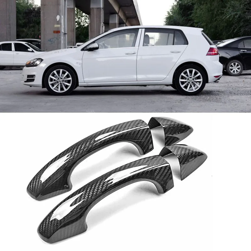 

New Auto Exterior Carbon Fiber Made Door Handle Cover Sticker Decorations Overlay Trim For VW Golf 7 GTI 2014-16