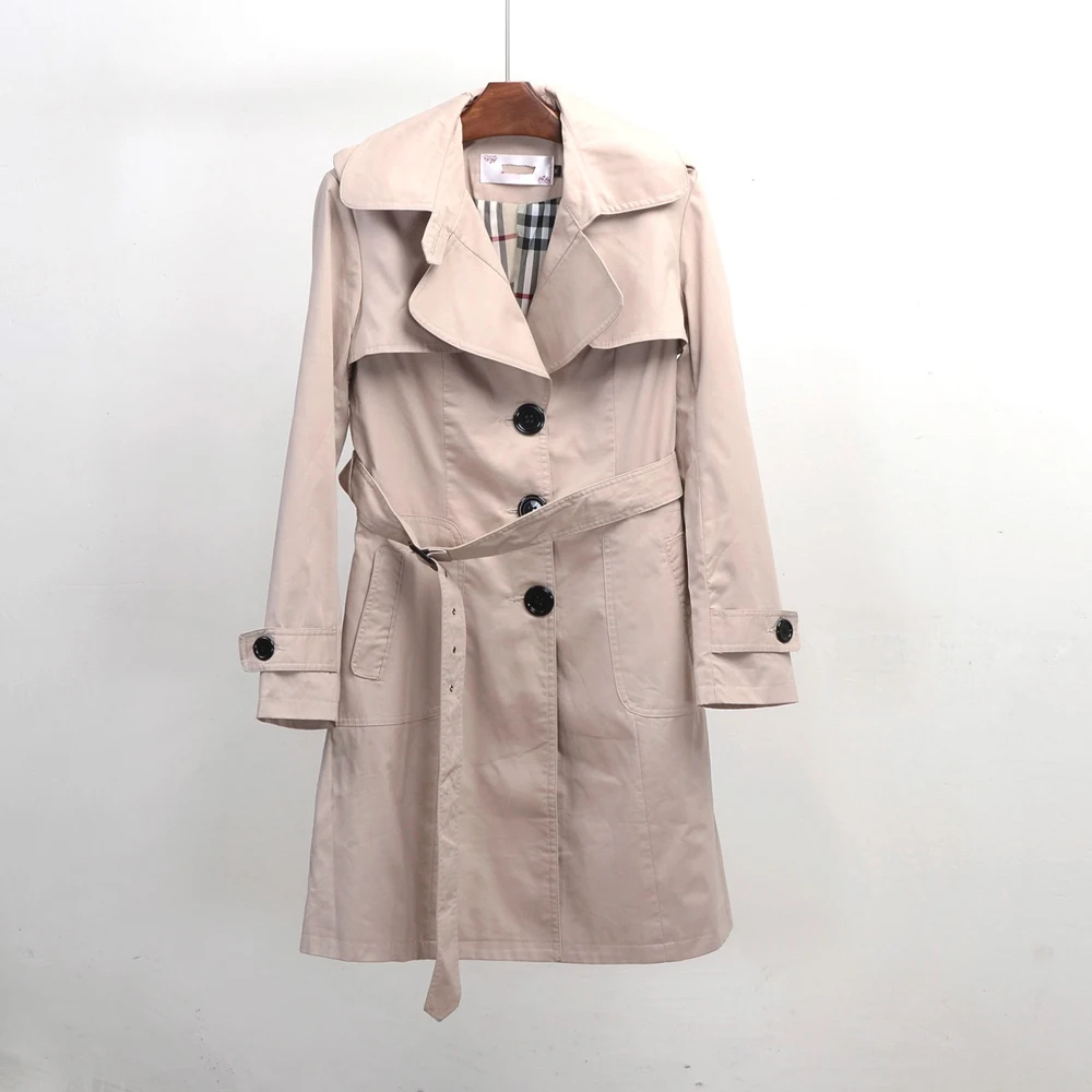 Clearance Original Brand Turn Down Collar Long Solid Trench Coat Spring