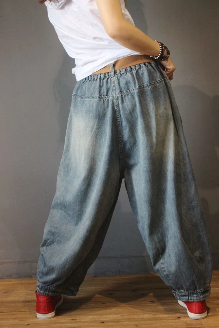 Женские джинсы в винтажном стиле с эластичной резинкой на талии, свободные джинсовые штаны размера плюс, джинсы-шаровары
