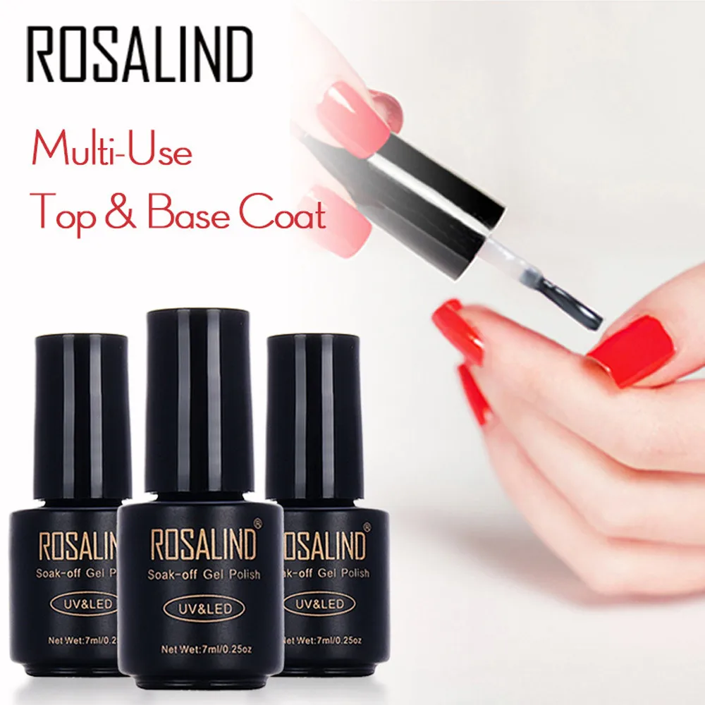 

ROSALIND 2 Pcs 7ml Base Top Gel For Nails Primer Gel lak Nail Polish Set Semi Permanent Nail Foundation UV LED Gel Varnish