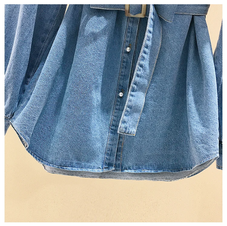 2019 Весенняя коллекция блузка рубашка Женская милая кукла воротник тонкая Длинная джинсовая рубашка для девочек с длинным рукавом