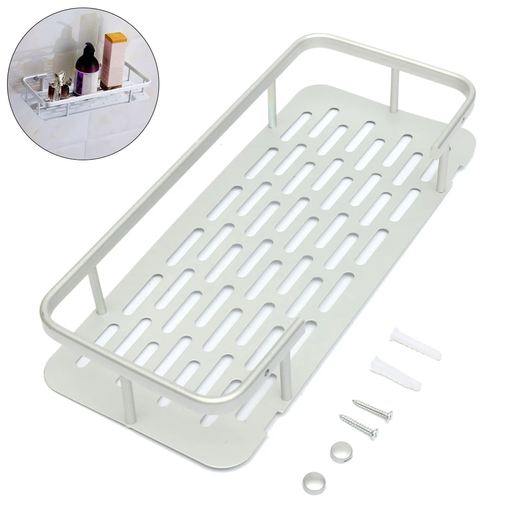 

1 PC Kitchen Bathroom Creative Shelf Sucker Wall Mounted Aluminum Alloy Rack Storage Shelf Single Layer Hook Organize Holder