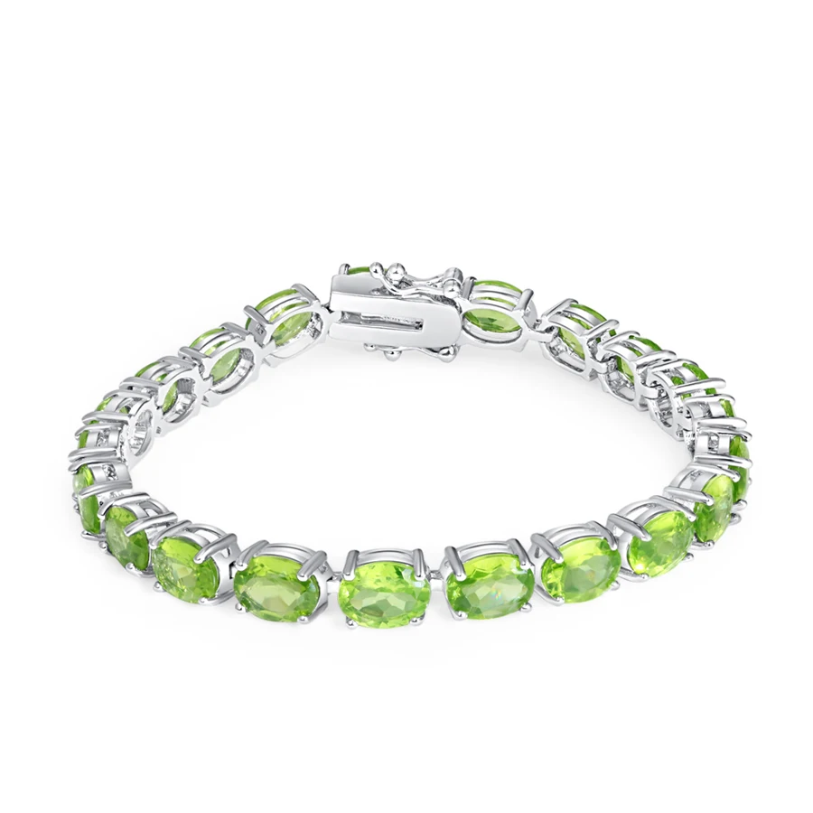 

Sterling 925 Silver Nature Gemstone 8x6mm Oval Peridot Tennis Bracelet