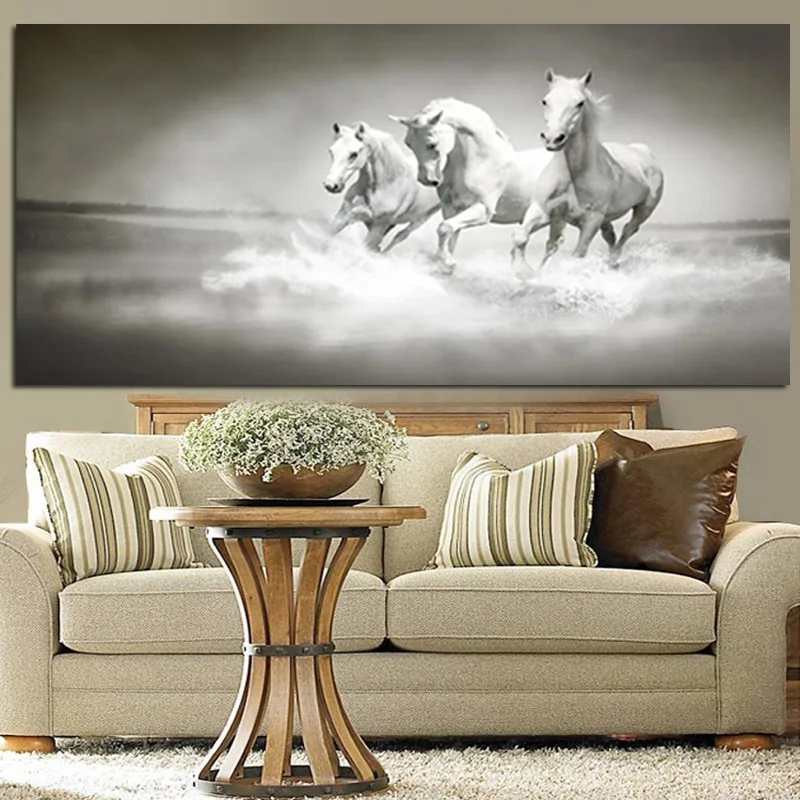 Modern White Horses Running in River Oil Painting HD Print on Canvas Poster Wall Pop Art Picture for Living Room Sofa Cuadros (4)