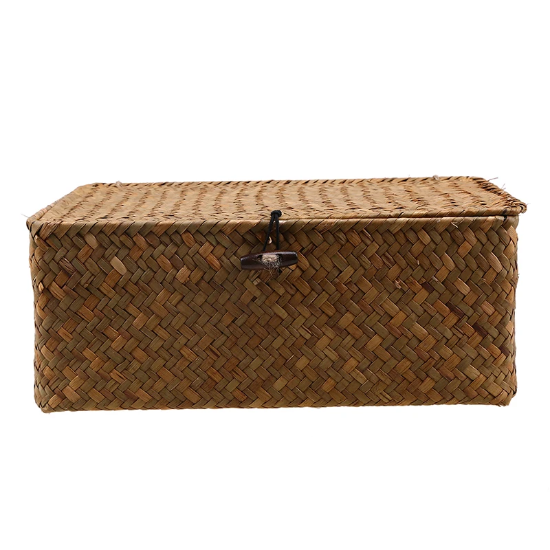 WHISM плетеная корзина для хранения с крышкой из ротанга коробка для хранения мелочей плетеная корзина ручной работы сортировочные коробки Seagrass органайзер для ювелирных изделий