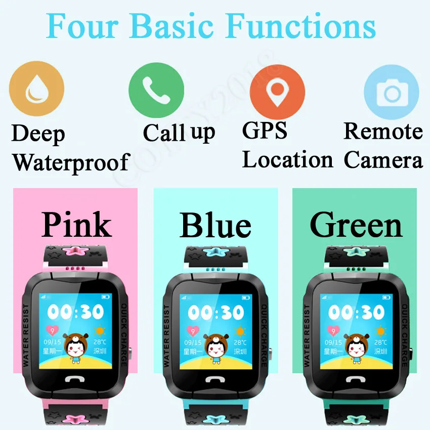  Funelego IP67 Deep Waterproof Kids GPS Smart Phone Watch For Children Water Resistant Watch Phone B - 32880037873