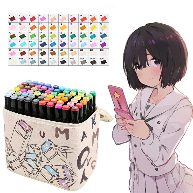 

60colors/set Art Marker Pen Colorful Sketch Markers Brush Pen Dual Head Art Products Color Soft Calligraphy Marker Pens Student