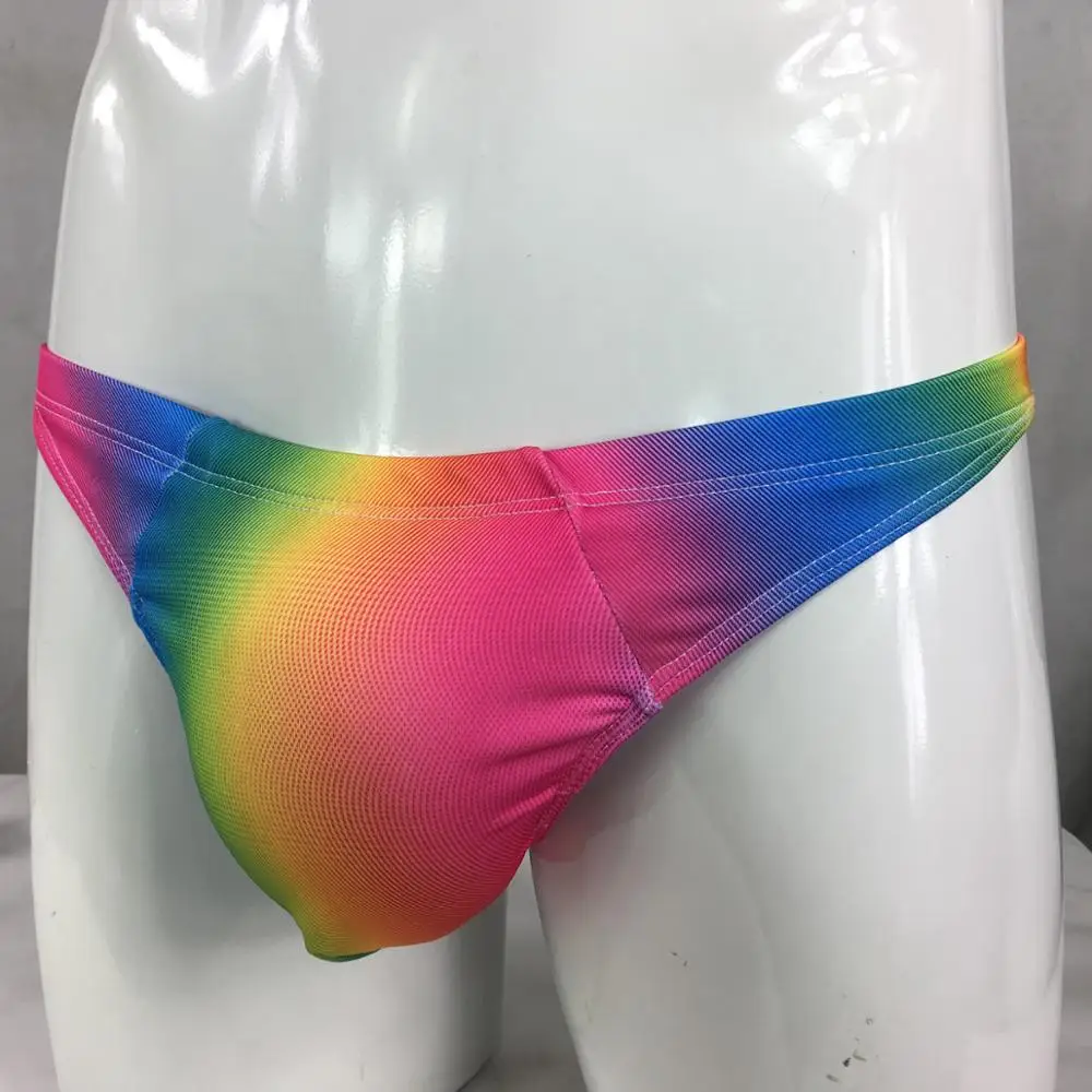 Mens Swim Bikini Rainbow Colors Swimsuit Fabric nylon Spandex Lined