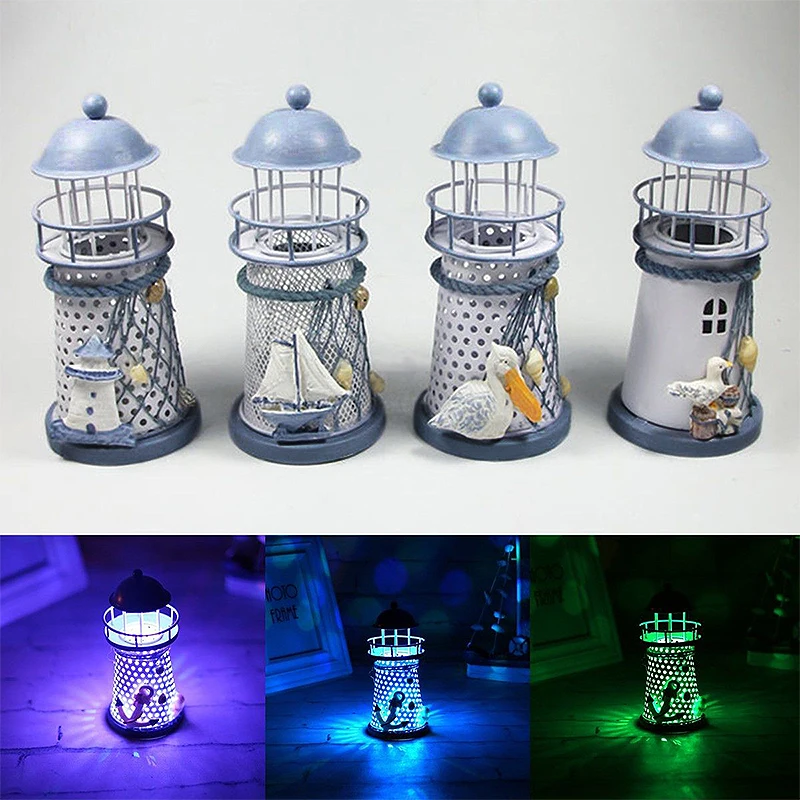Fashion Lighthouse Iron Model Candle Holder Nautical Beach Ship Boat Design Candles Holder Home Garden Decors