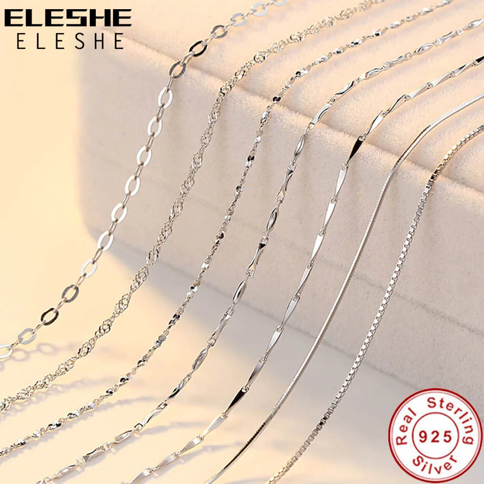 ELESHE Real Pure 925 Sterling Silver Chain Necklace Women Girls Ladies Box Snake Rope Cross Chain Necklace Jewelry Wholesale