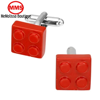 

MeMolissa Factory Price Retail Designer Cufflinks For Men Brass Copper Material Red Building Blocks Design Cuff Links