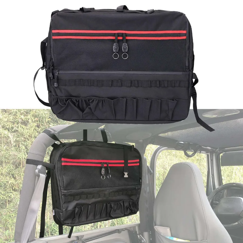 

Chuang Qian 2X Rear Roll Bar Tool Storage Bag Multi-Pockets Saddlebag Organizers Cargo for Jeep Wrangler JK TJ LJ 2-Door