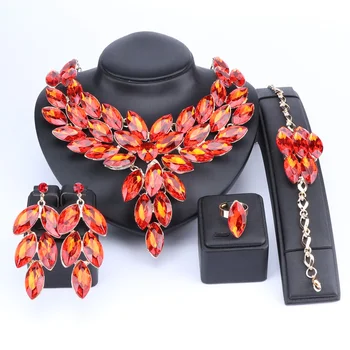 

Bridal Costume Jewelry Sets Crystal Choker Necklace Earrings Ring Bracelet Set for Wedding Party Dress 5 Colors