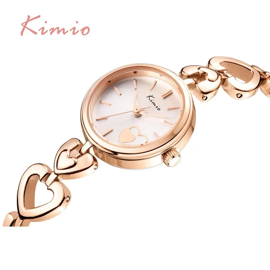 KIMIO Love Pattern Dial Heart Shape Rose Gold Bracelet Femme 2018 Watches For Women Fashion Skeleton Pointer Quartz Watch Women
