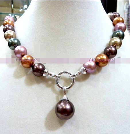 

12MM 18 "LONG, MULTI COLOR the SEA the SHELL the PEARL NECKLACE Pendant AAA style Fine Noble real Natural free shipping