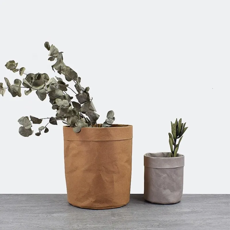 

Washable Kraft Paper Bag Nordic Style Home Storage Bags Plant Flowers Pots Cover Office Desk Cosmetics Sundries Organizer Pouch