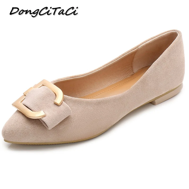 

DongCiTaCi Autumn Women Casual Retro Flat Shoes Woman Slip on Loafers Female Pointed toe Lazy Metal Buckle Boat Soft Shoes 36-42