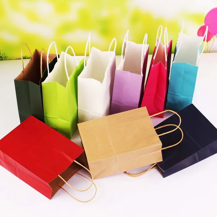

paper bag gift Kraft Paper Bag With Handles Elegant White Packaging Bags For Wedding Birthday Party Jewelry Paper Bags 10pcs